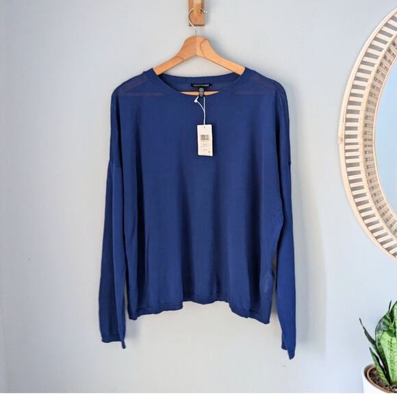 EILEEN FISHER Crew Neck Box Top Sweater, blue, tencel blend, size M, NWT - Picture 1 of 8
